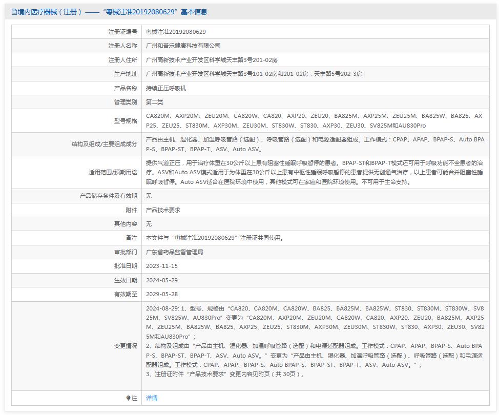 和普樂(lè)持續(xù)正壓呼吸機(jī)CA820W